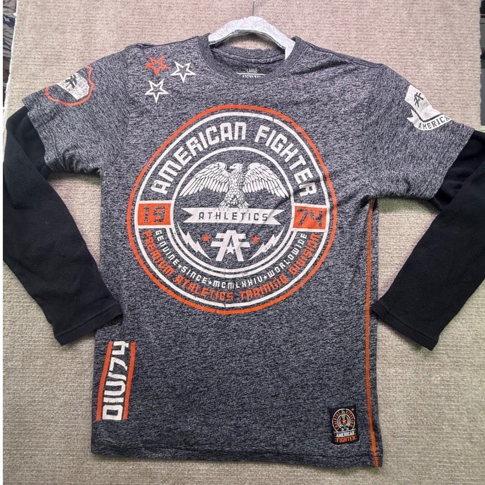 American Fighter Shirt Mens Large Gray Good Long Sleeve Athletics Graphic Tee